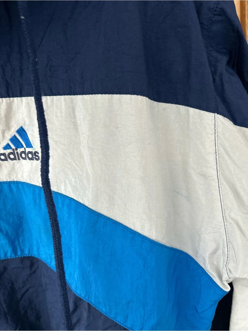 Vintage adidas Blue and White Windbreaker Jacket Size Large